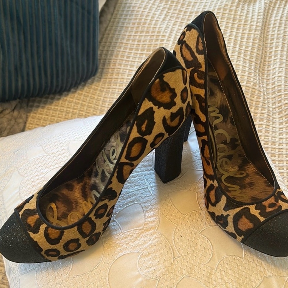 Sam Edelman Leopard Print Heels with Black Accents